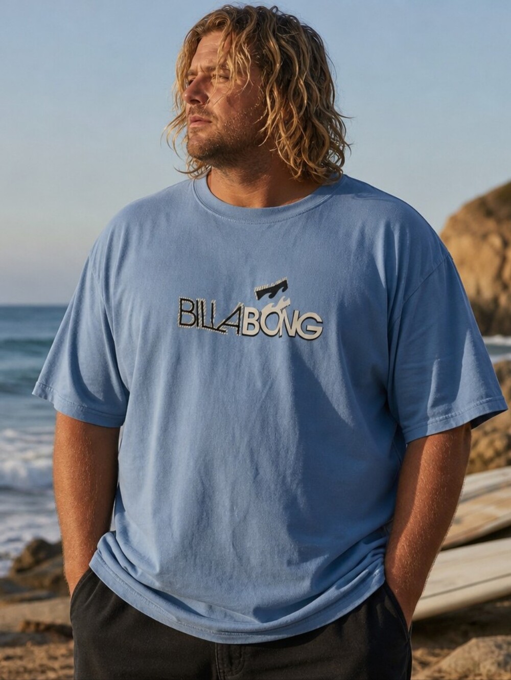 Vintage Billabong Surf Tee — Light Blue Logo Shirt Y2K Skate Surfwear